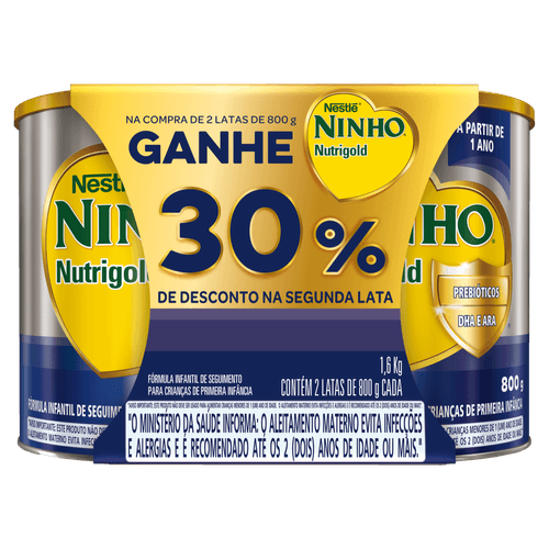 Kit 2x800g NINHO Nutrigold Composto Lácteo Lata