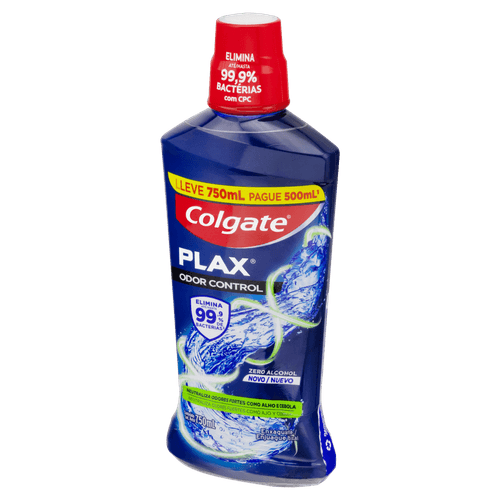 Enxaguante Bucal Zero Álcool Colgate Plax Odor Control Frasco Leve 750ml Pague 500ml