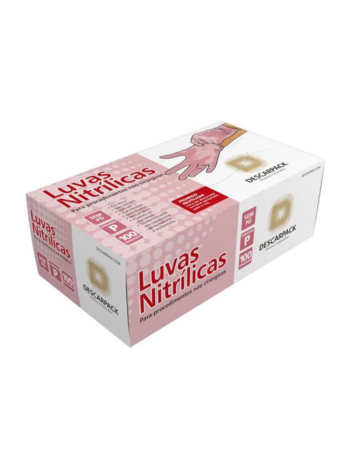 Luva Nitrílica Descartável Descarpack - Rosa - Tamanho P - 100 Unidades
