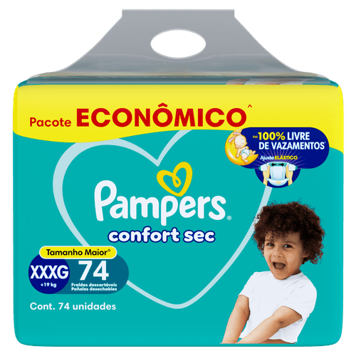 Pampers Fralda Descartável Infantil Confort Sec XXXG 74 Unidades 12h Proteção