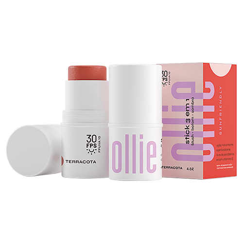 Ollie Bastão 3 em 1 Blush, Batom e Sombra FPS 95 Terracota - 4,5g