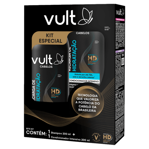 Kit Vult Shampoo Recarga de Hidratação 200ml + Condicionador Intensivo 200ml