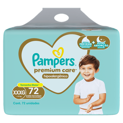 Pampers Fralda Premium Care XXXG 72 Unidades Até 12h Hipoalergênica com Aloe