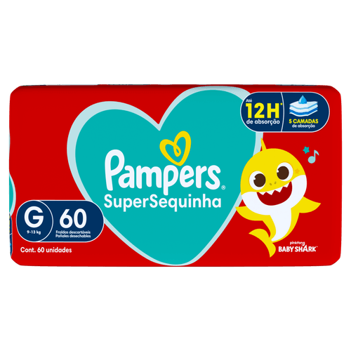 PROCTER PERFUMARIA Fralda Descartável Pampers SuperSequinha Baby Shark G 60 Unidades 12h