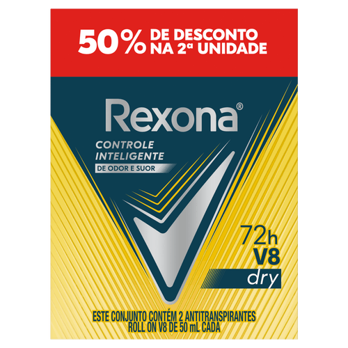 Rexona Men Antitranspirante Roll-On 2x50ml 72h Notas Verdes Amadeiradas V8 Dry