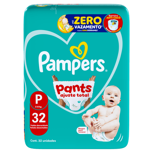 Fralda Descartável Infantil Pants Ajuste Total P Dia e Noite 32 Unidades Pampers