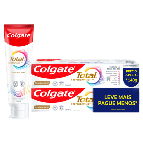 Colgate Creme Dental Anticáries com Flúor Total Prevenção Ativa Original Mint 2x140g