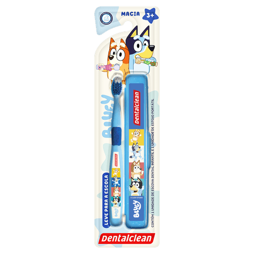 Dentalclean Escova Dental Infantil Bluey 3+ Cerdas Macias Cabo Ergonômico com Estojo