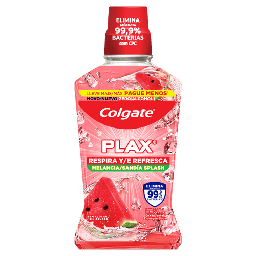 Colgate Plax Enxaguante Bucal Melancia Sem Álcool Zero Açúcar 500ml