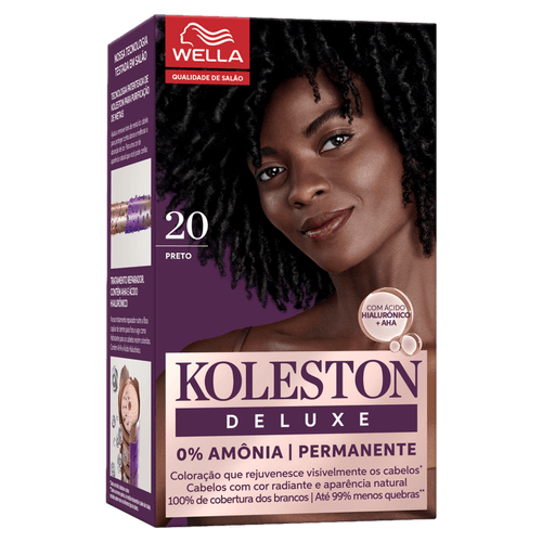 Koleston Coloração Permanente Creme Deluxe 20 Preto 100% cobertura Ácido Hialurônico