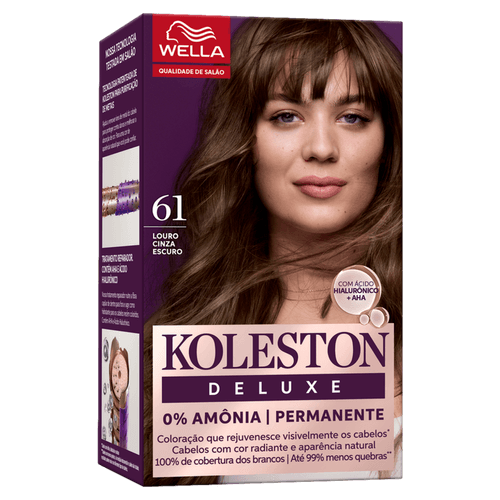 Koleston Coloração Permanente Creme Deluxe 61 Louro Cinza Escuro com Ácido Hialurônico