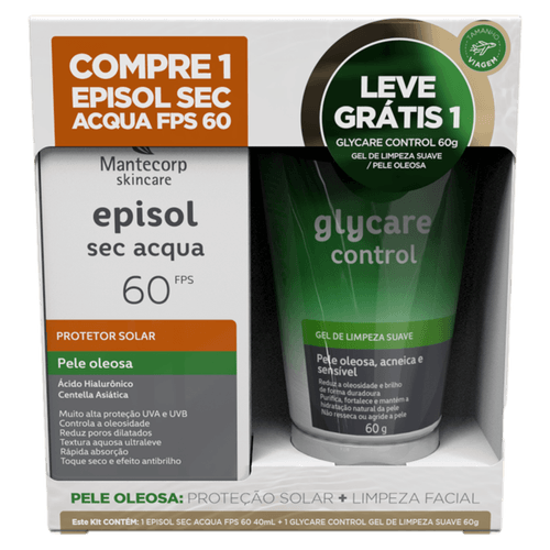 Episol Protetor Solar Facial Sec Acqua Fluido Toque Seco FPS 60 40ml + Gel Limpeza 60g