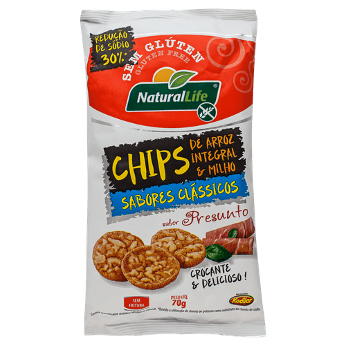 Natural Life Chips de Milho e Arroz Integral Sem Glúten Sem Fritura Sabor Presunto 70g