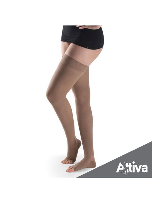 Meia Coxa 7/8 Attiva Alta Compressao 20-30 Fem Aberta Natural Escuro Tamanho M Cor NATURAL ESCURO M