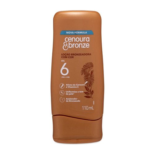 Cenoura Bronze Loção Bronzeadora com Cor FPS 6 110ml Cor Média Acelerador de Bronzeado