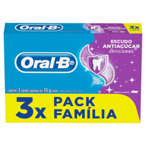Pack Creme Dental Menta Suave Oral-B Escudo Antiaçúcar Caixa 3 Unidades 70g Cada Família