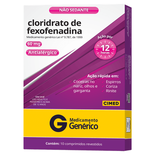 Cloridrato De Fexofenadina 60mg C/10 Comprimidos - Genérico - Cimed