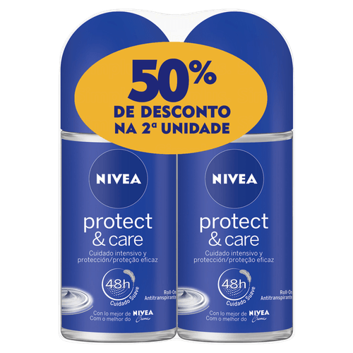 Kit Com 02 Desodorantes Nivea Protect & Care Rollon 50ml Com 50% De Desconto Na 2ª Unidade