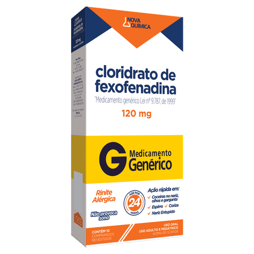 Antialérgico Cloridrato de Fexofenadina Nova Química 120mg Comprimido Revestido 10 Unidades