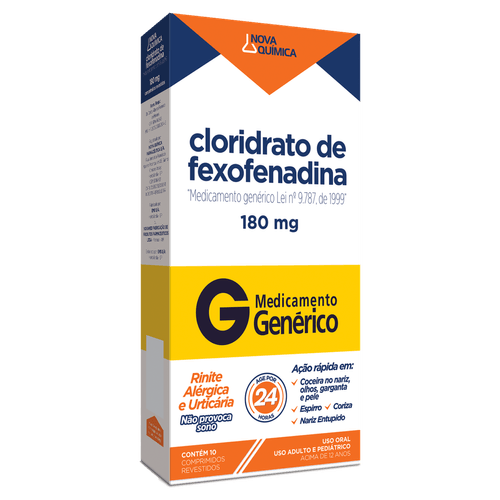 Antialérgico Cloridrato de Fexofenadina Nova Química 180mg Comprimido Revestido 10 Unidades