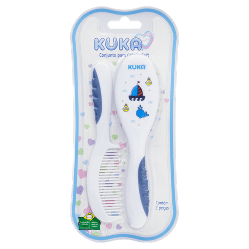 Kit Escova e Pente Bebê Soft 2 Peças Kuka Azul