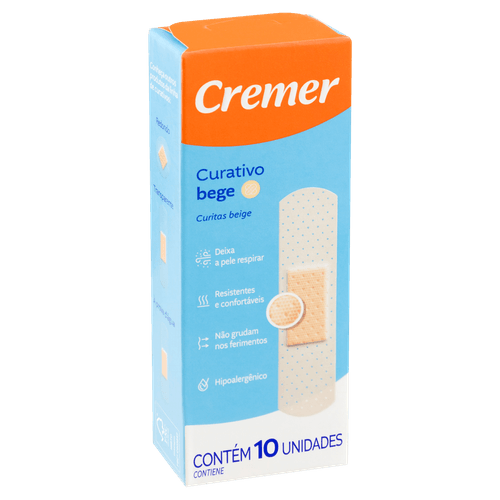 Curativo Bege 10 Unidades Tecido com Adesivo de Silicone Hipoalergênico Cremer