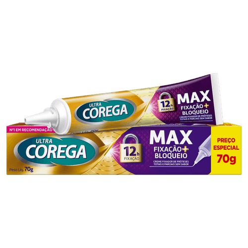 Fixador de Dentadura Creme Ultra Corega Max 70g Sem Sabor Corega