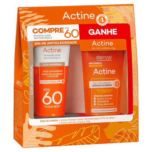 Kit Actine Protetor Solar FPS 60 Color 40g + Gel de Limpeza 40g