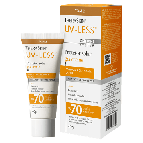 Theraskin Protetor Solar Facial Gel-Creme Toque Seco FPS 70 Cor Tom 2 UV-Less 40g
