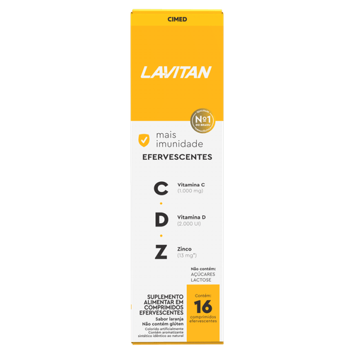 Suplemento Vitamina C, D e Zinco Lavitan 1g, 2000 UI e 13mg Comprimido Efervescente 16 Unidades