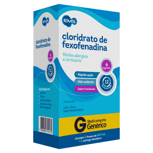 Cloridrato de Fexofenadina 6mg Framboesa EMS - 60ml Suspensão + Seringa Dosadora