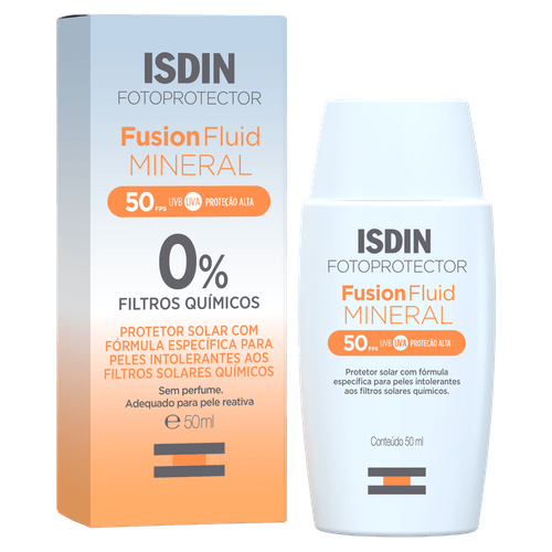 Isdin Protetor Solar Facial Fusion Fluid Mineral FPS 50 50 ml Sem Perfume