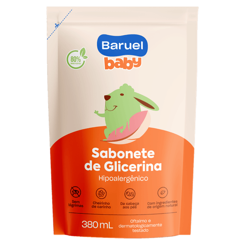 Sabonete Líquido de Glicerina para Bebê Baruel Baby 380ml Hipoalergênico Sem Fragrância