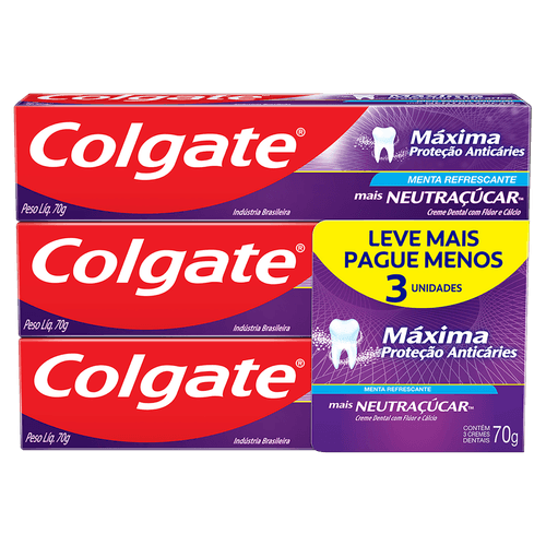 Kit Creme Dental Colgate Max Protetor Anticar Neutracucar 70G - Leve 3 Pague 2 - Colgate Mpa