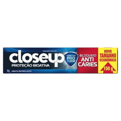 Creme Dental Menta Refrescante Closeup Proteção Bioativa Bloqueio Anticáries Caixa 150g Tamanho Econômico